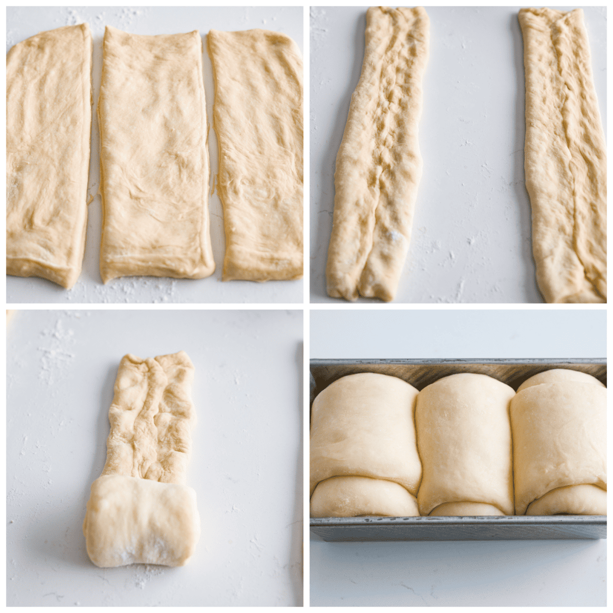 4-photo collage of the dough being shaped and arranged.