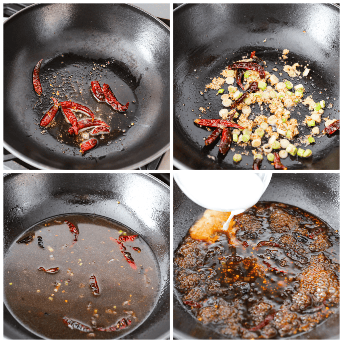 4-photo collage of all of the sauce ingredients being combined.