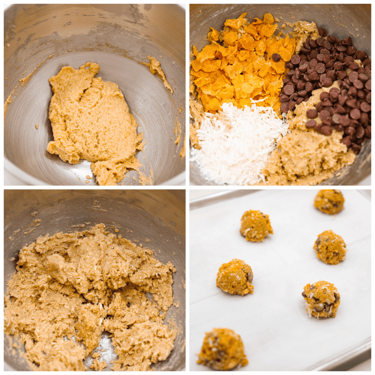 4-photo collage of the dough being prepared.