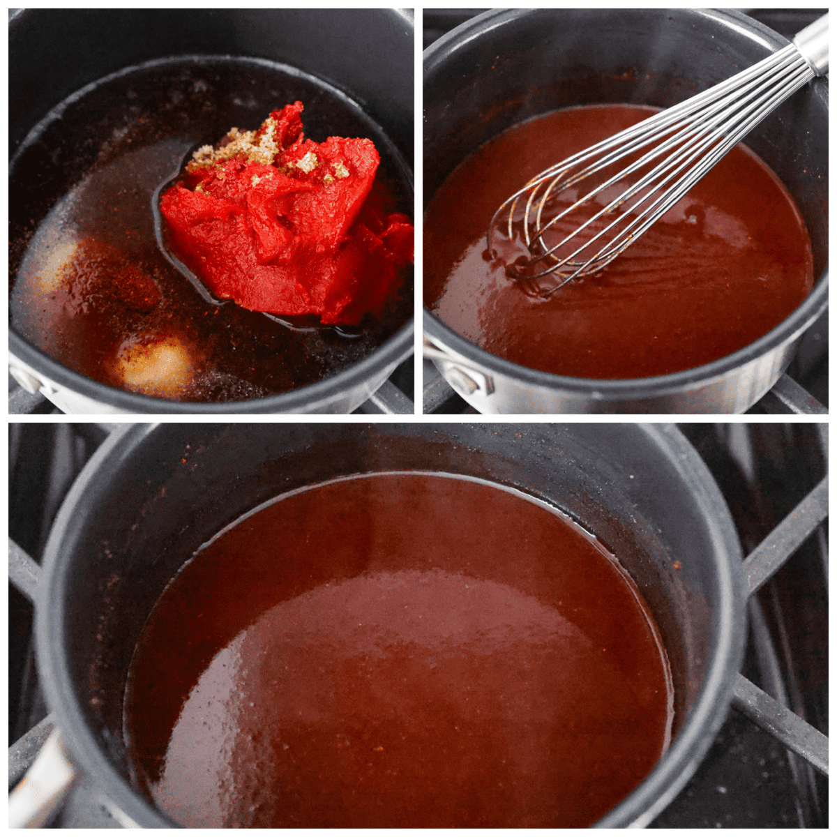 Skip the drive-thru and whip up this irresistible homemade Arby's sauce in minutes! It's a delicious mix of smoky paprika, tangy vinegar, and brown sugar. 3-photo collage of the ingredients being mixed together.
