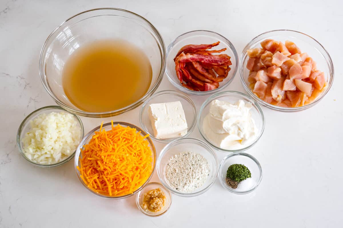 The ingredients in glass bowls.