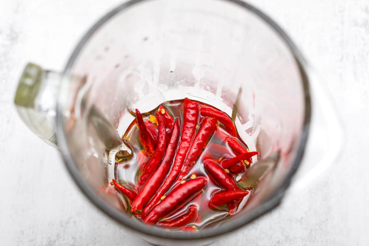 Rehydrating dried peppers.