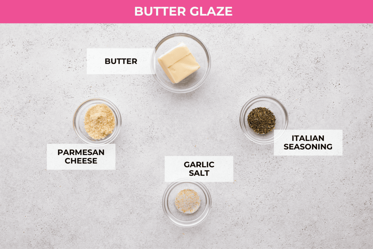 The butter glaze ingredients- butter, parmesan cheese, and Italian seasoning.