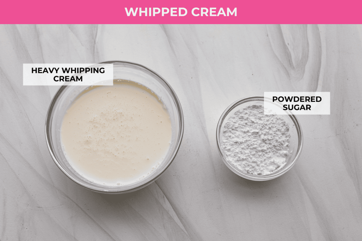 Ingredients listed to make the whipped cream.