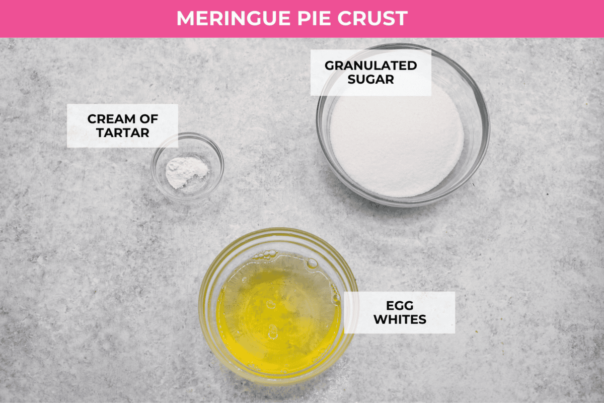 Ingredients listed to make meringue pie crust.