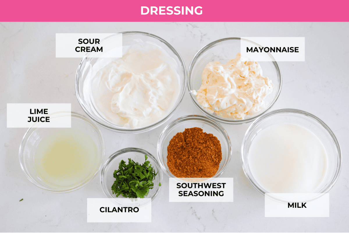 The dressing ingredients in glass bowls.