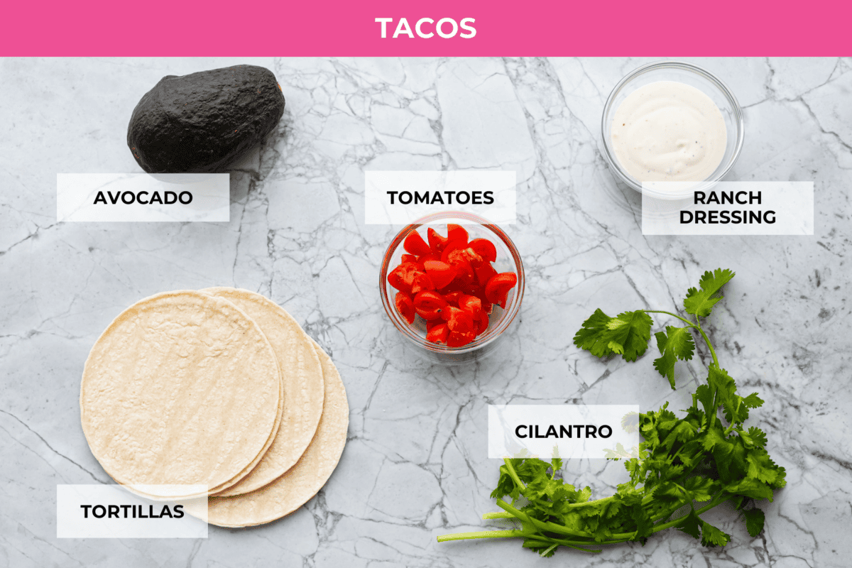 Ingredients labeled to make the tacos.