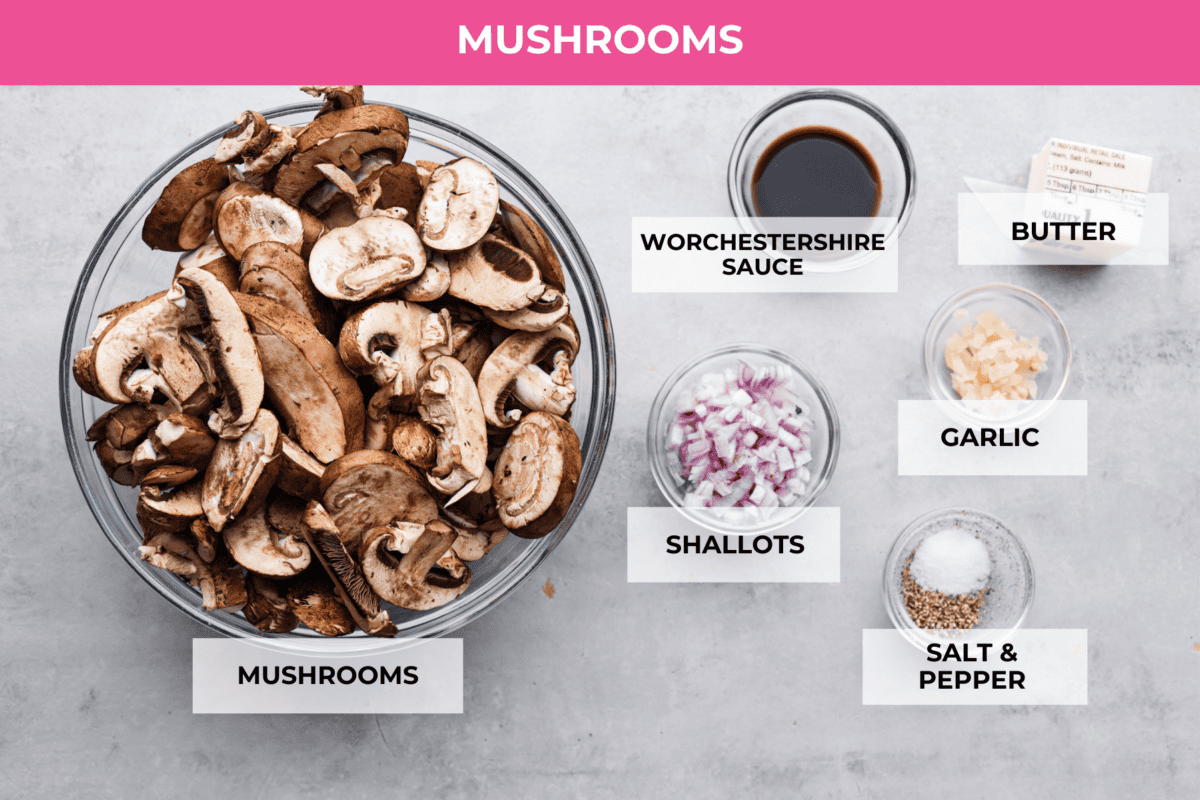 A top view of all of the ingredients needed to make the mushrooms. 