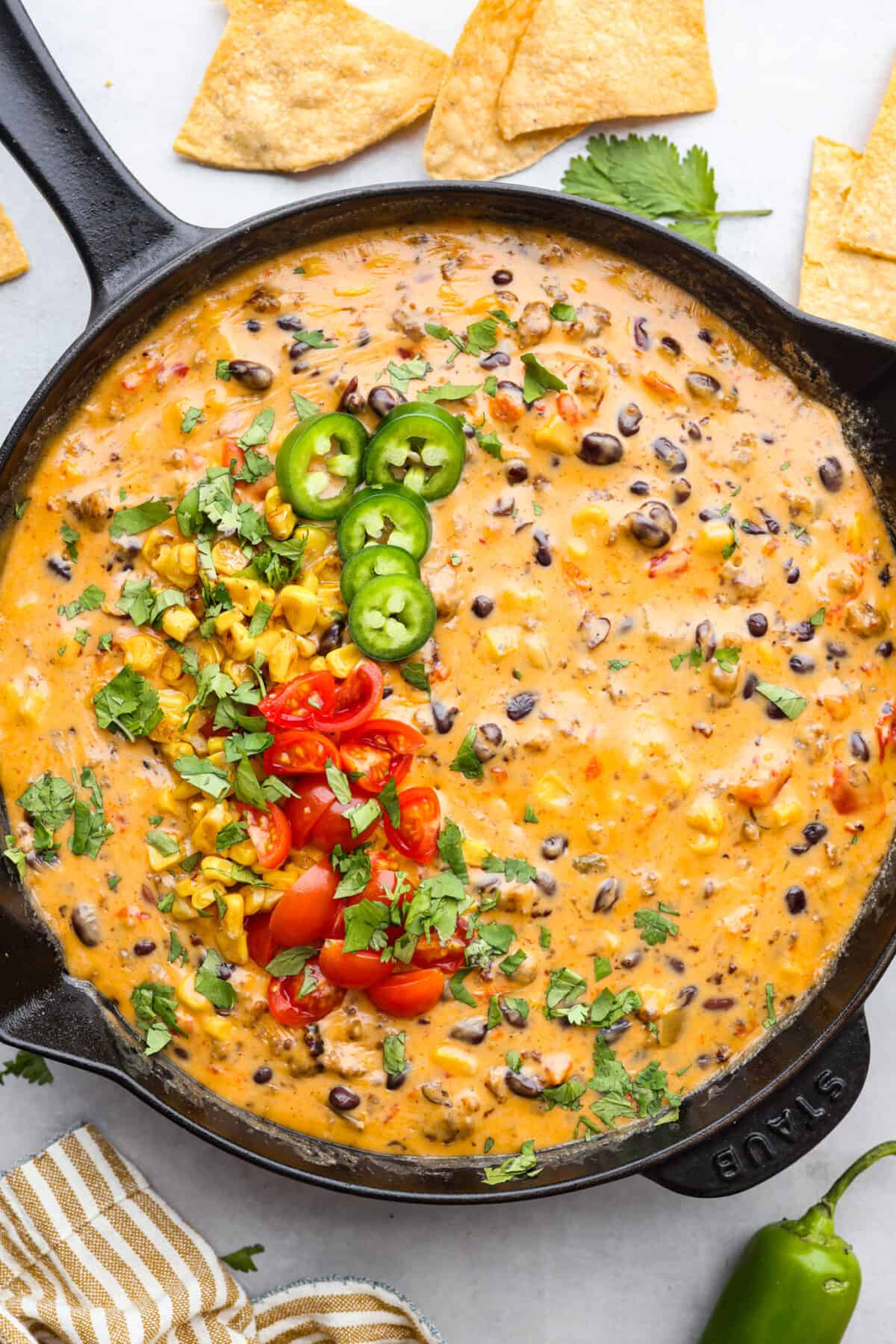 Cowboy queso in a skillet. 