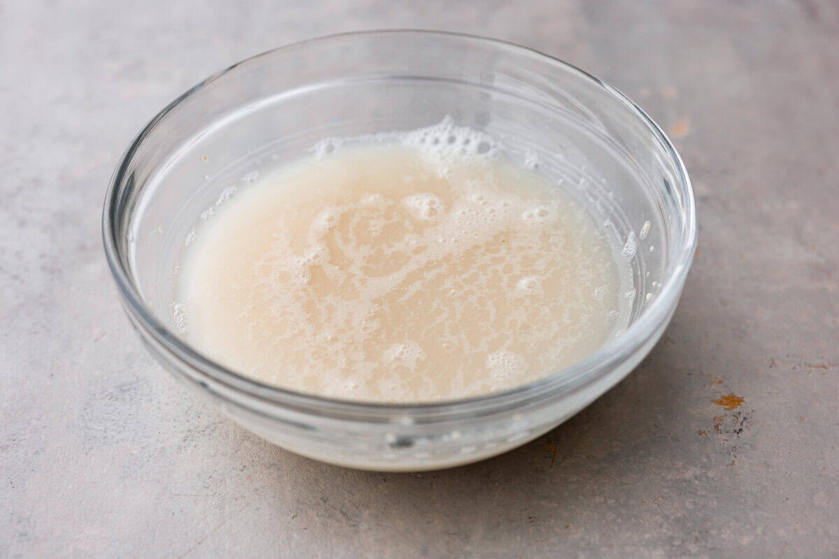 Yeast mixture in bowl using yeast that is expired. 