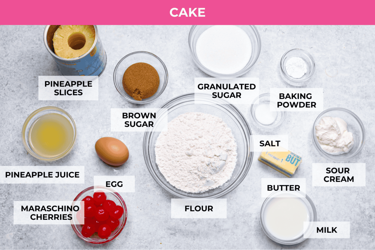 Ingredients labeled for the cake.