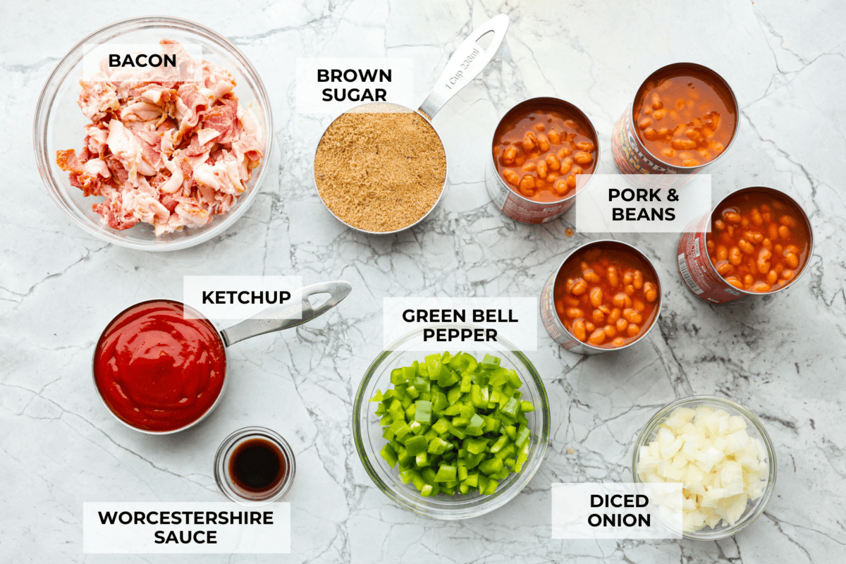 Ingredients labeled to make the world's best baked beans.