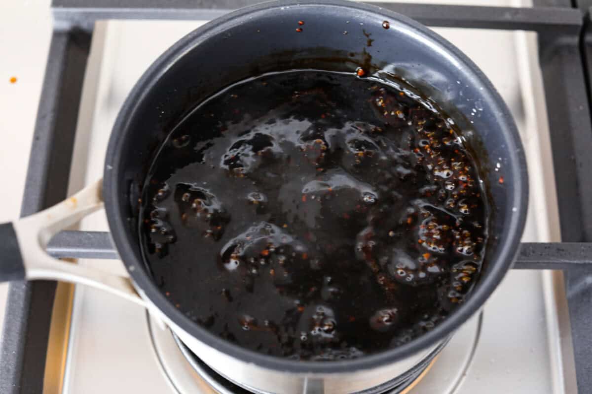 Third photo of the sauce in a saucepan.