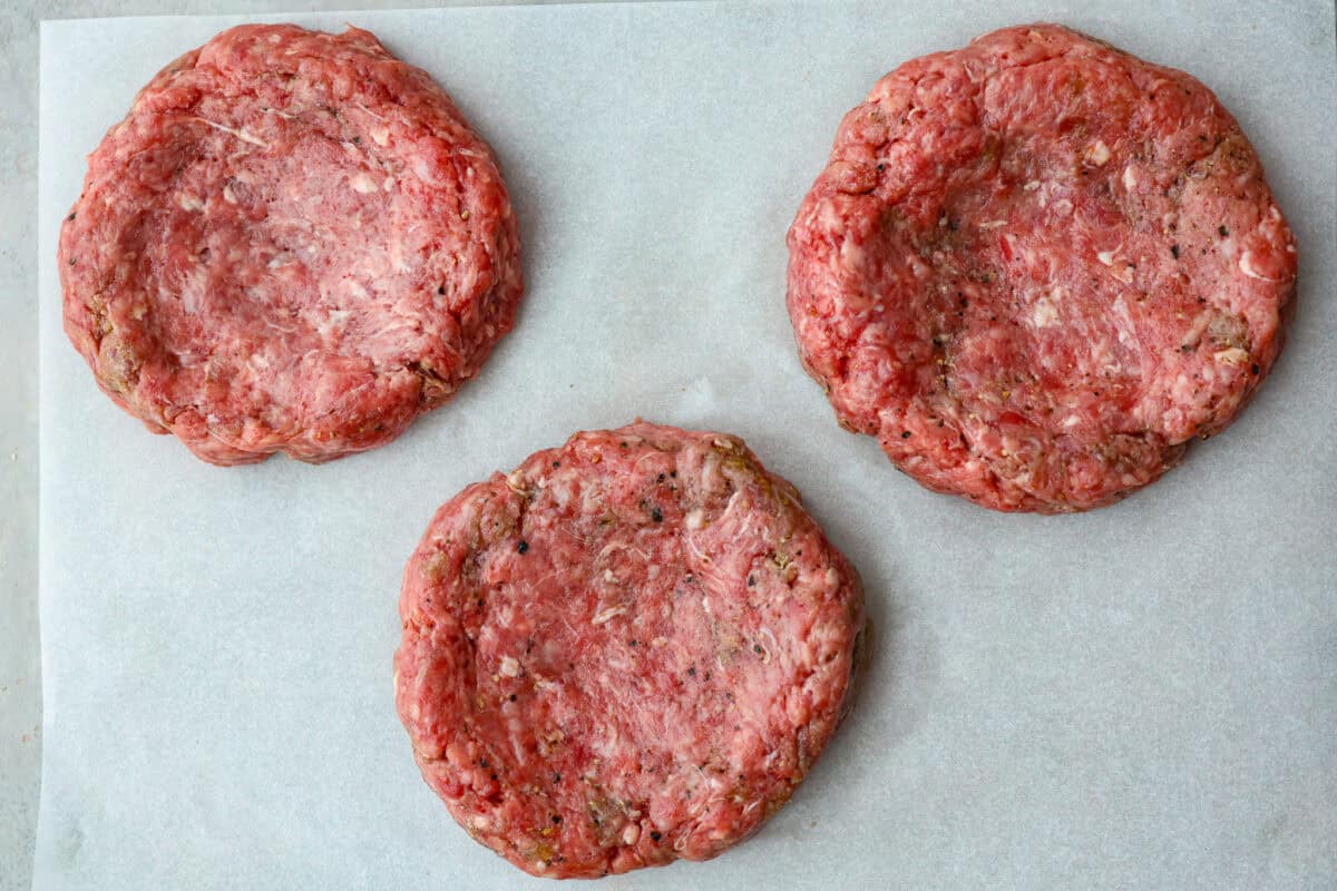 Ground beef shaped into patties. 