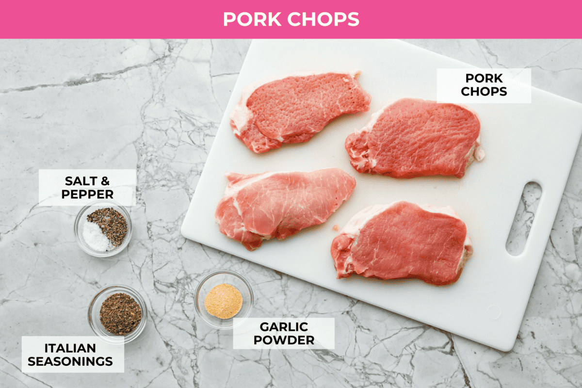 Overhead shot of labeled ingredients. 