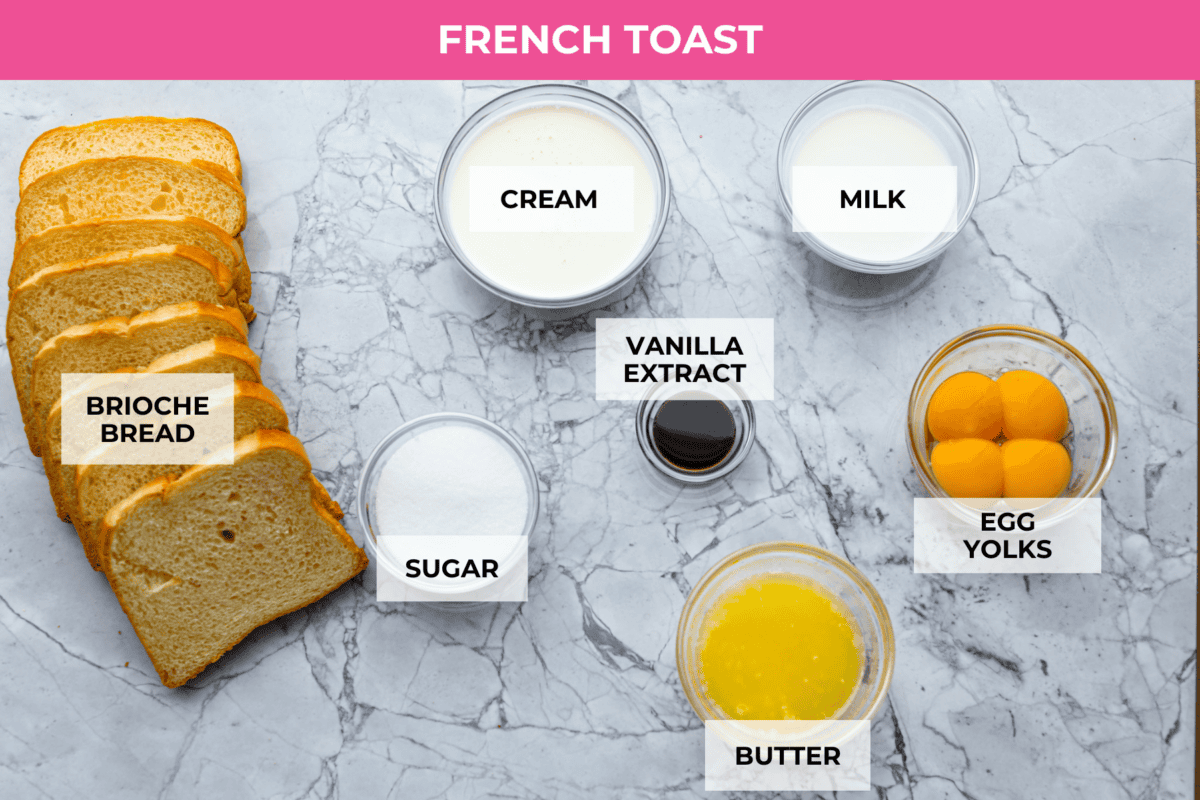 Ingredients labeled to make the French toast.