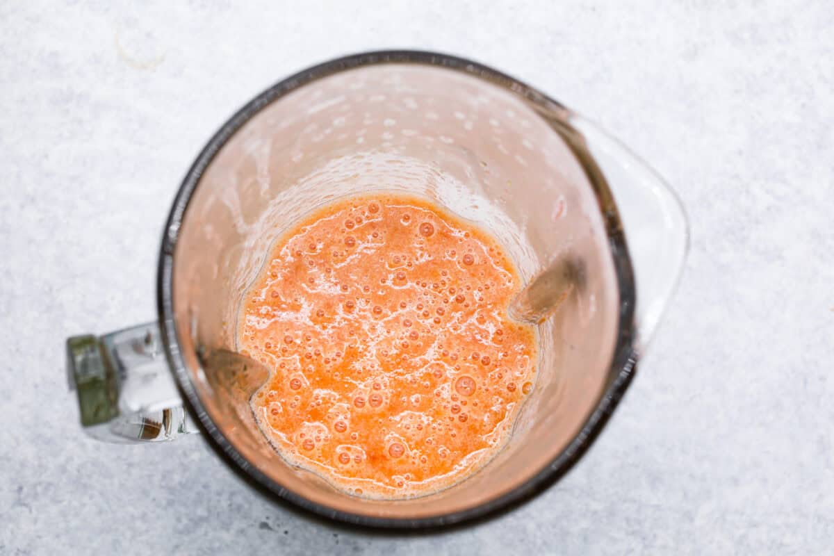 Overhead shot of blended peach mixture. 