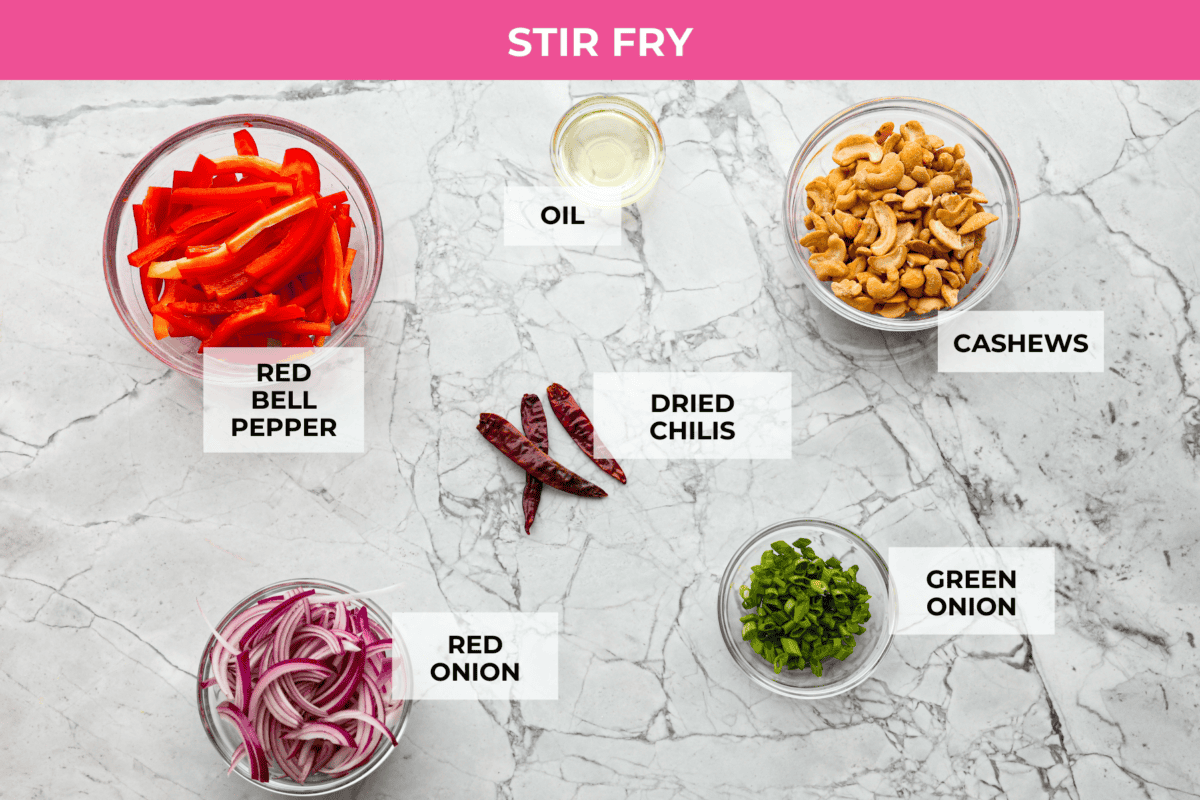 Overhead shot of stir fry ingredients.