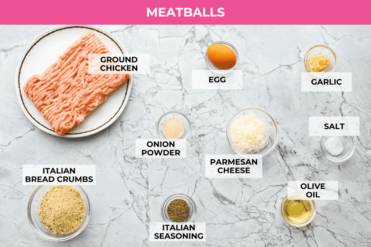 Overhead shot of marry me meatball ingredients. 