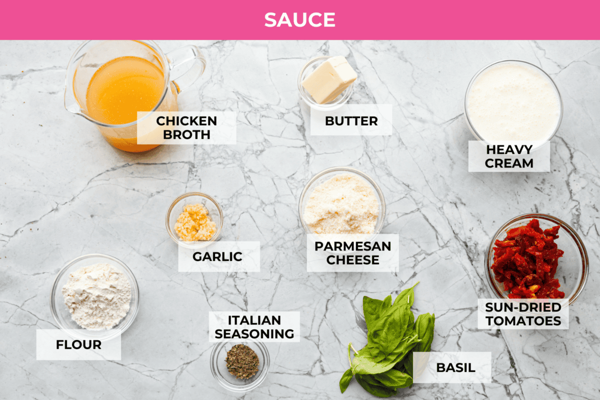 Overhead shot of marry me sauce ingredients. 