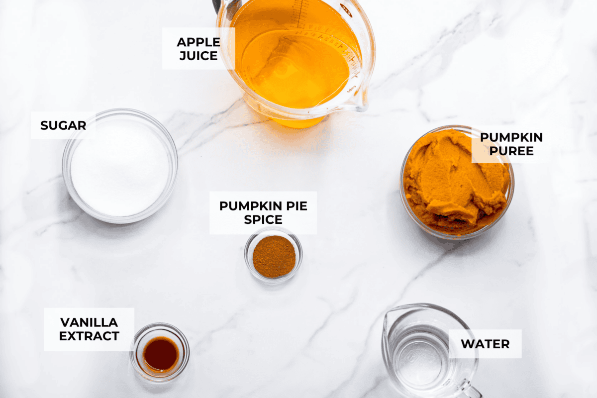 Overhead shot of labeled ingredients.