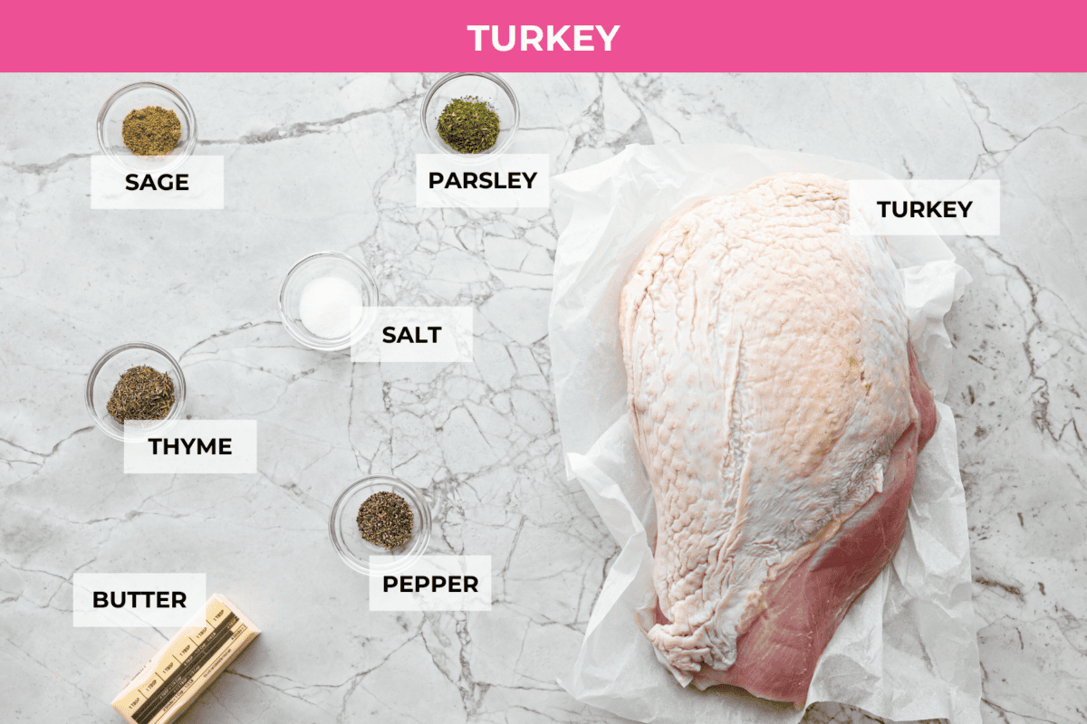 Ingredients labeled to prep the turkey for the turkey roulade.