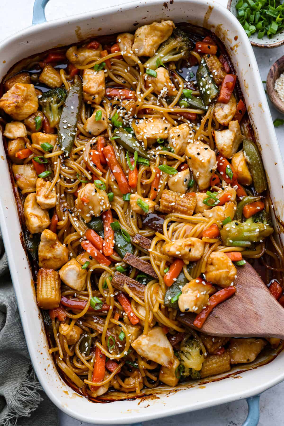 The photo above is of honey sesame chicken noodle cake.