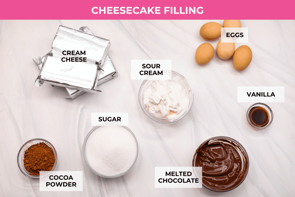 Ingredients listed to make the cheesecake filling.