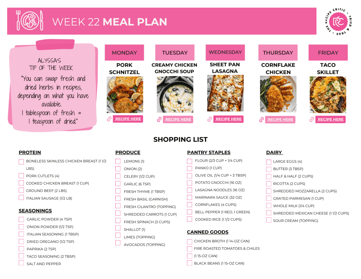 Pdf of this week's shopping list. 