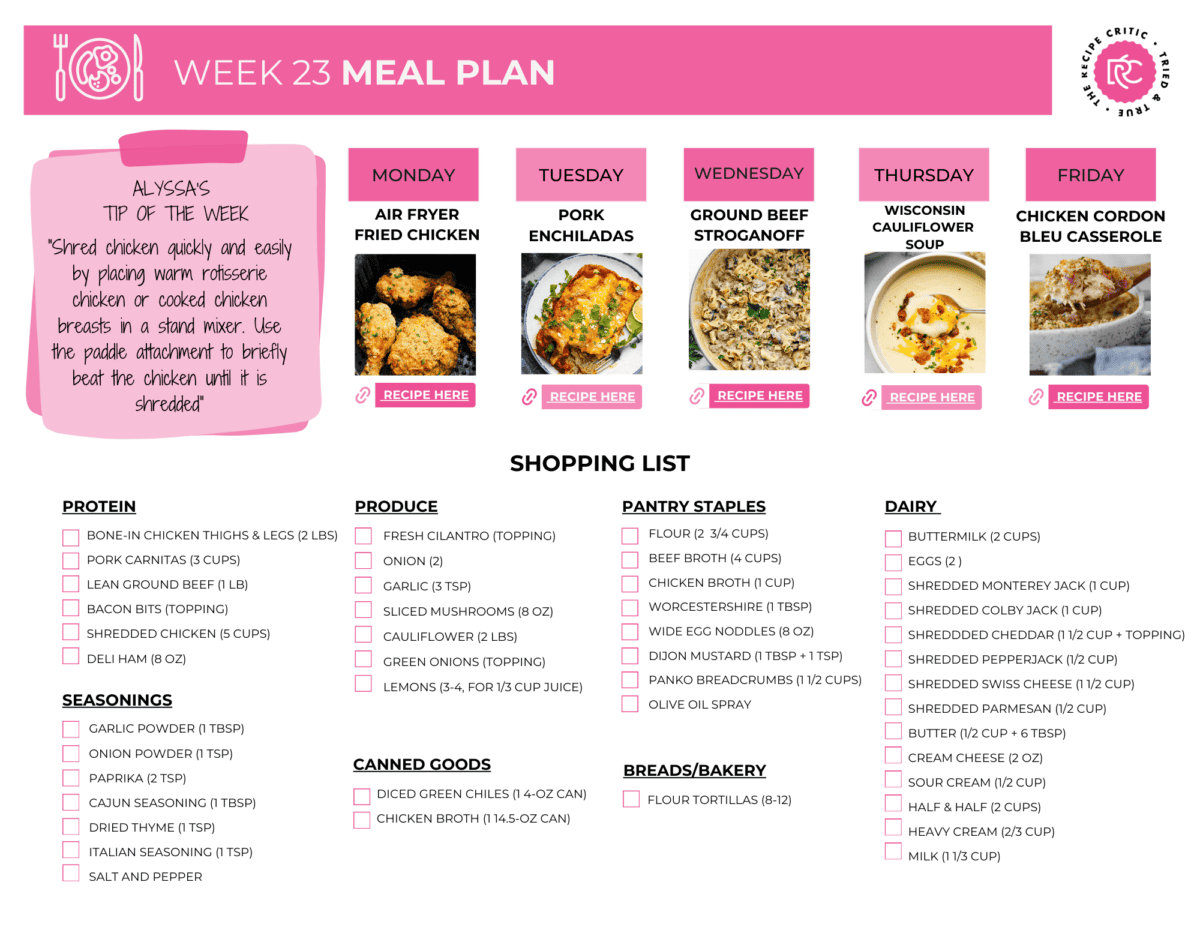 Pdf shopping list for week 23 meal plan.