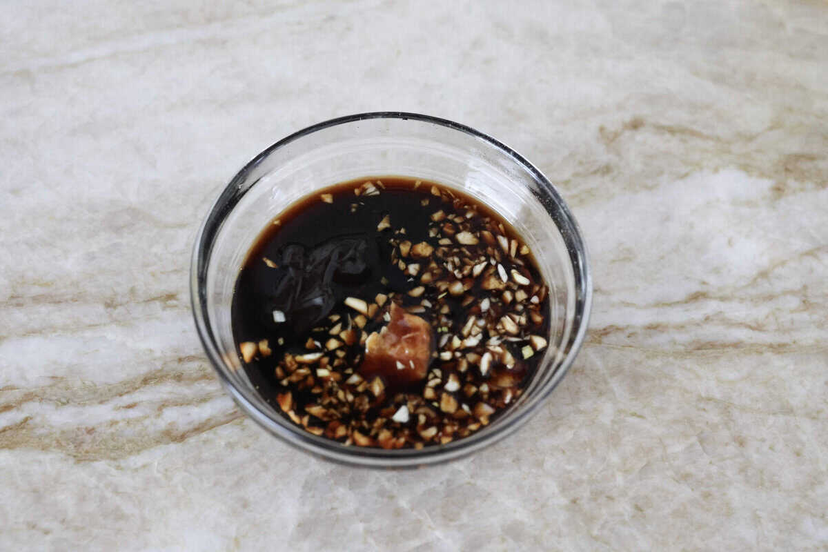 Add outbound links by finding items you can link through Target links. And add them the same way you would add an internal link by pasting the link into the bar. Overhead shot of sauce ingredients in a mixing bowl.