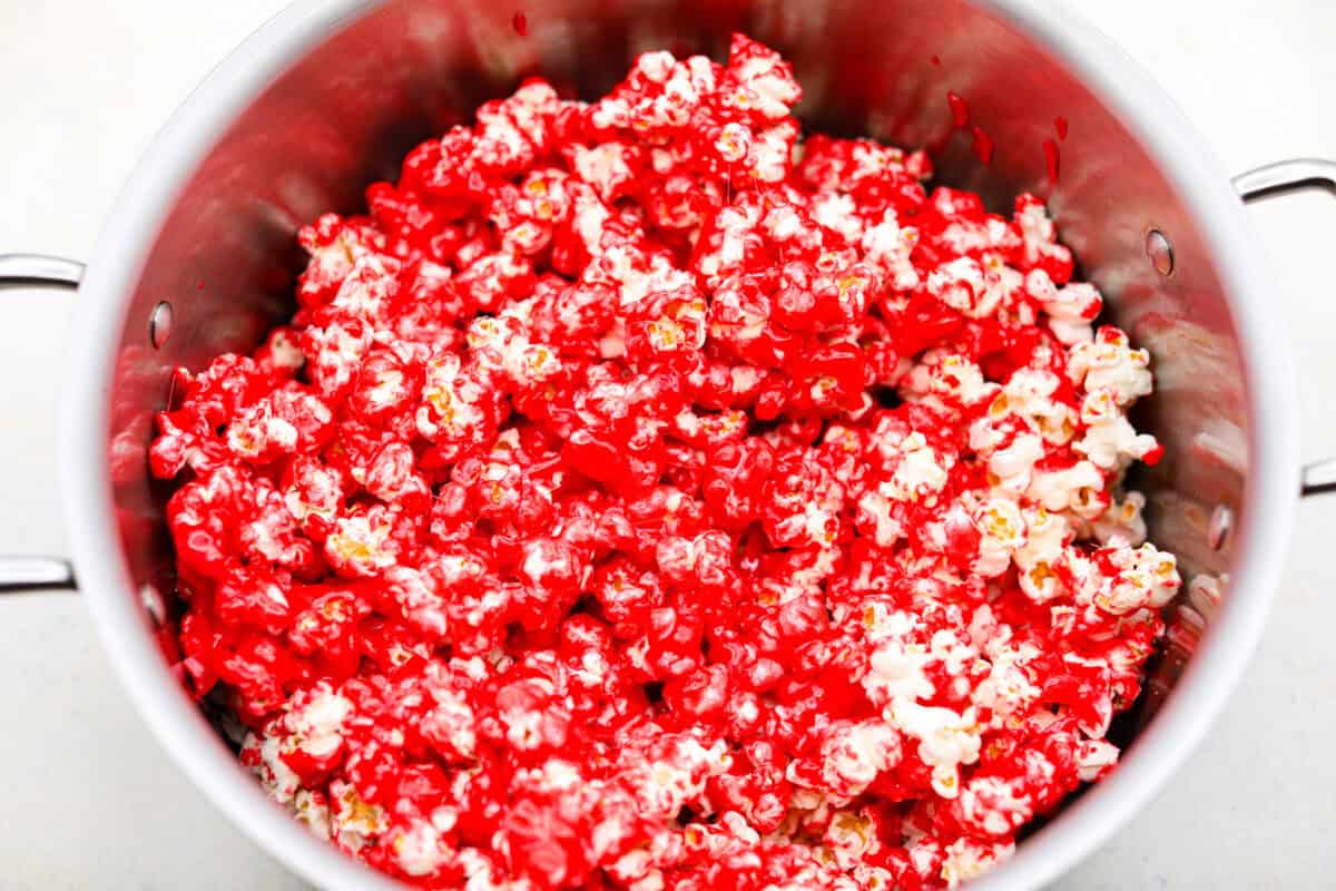 Overhead shot of the red hot cinnamon sugar ready to go in the oven.