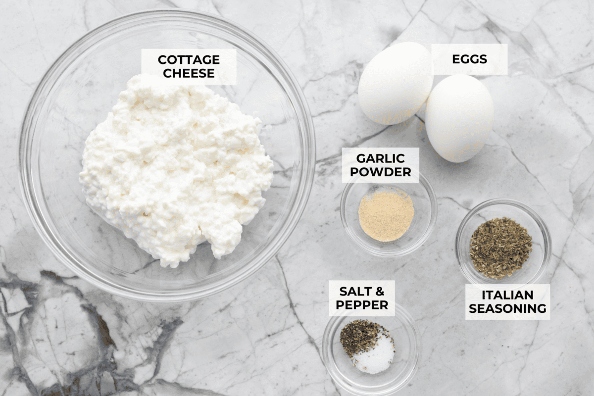 Overhead shot of labeled ingredients.