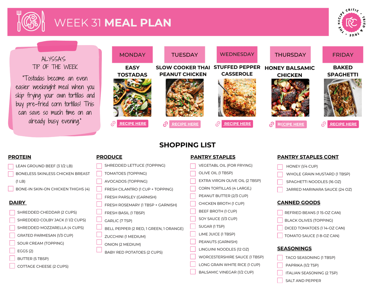 Week 31 Meal Plan