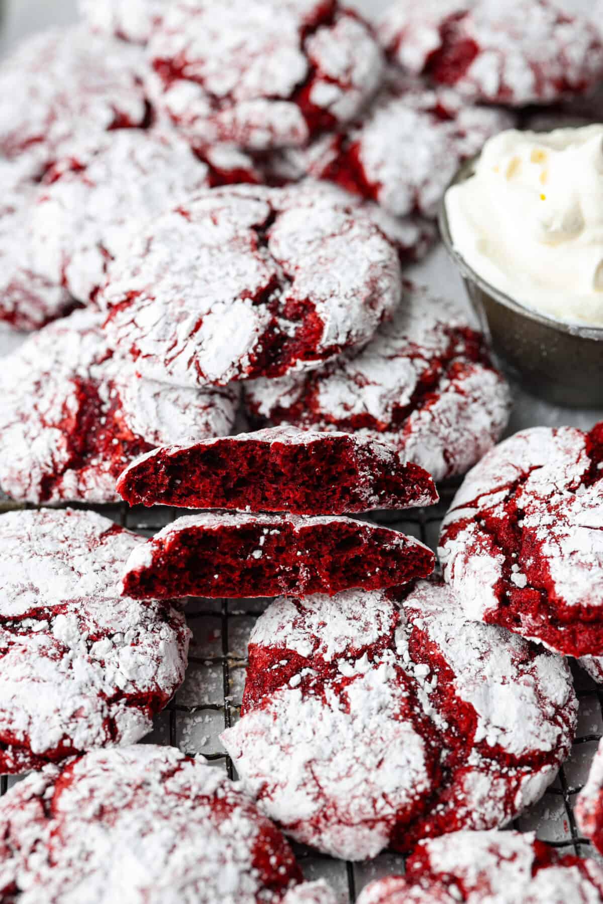 Close up shot of Cool Whip cookies on a cooling rack. 