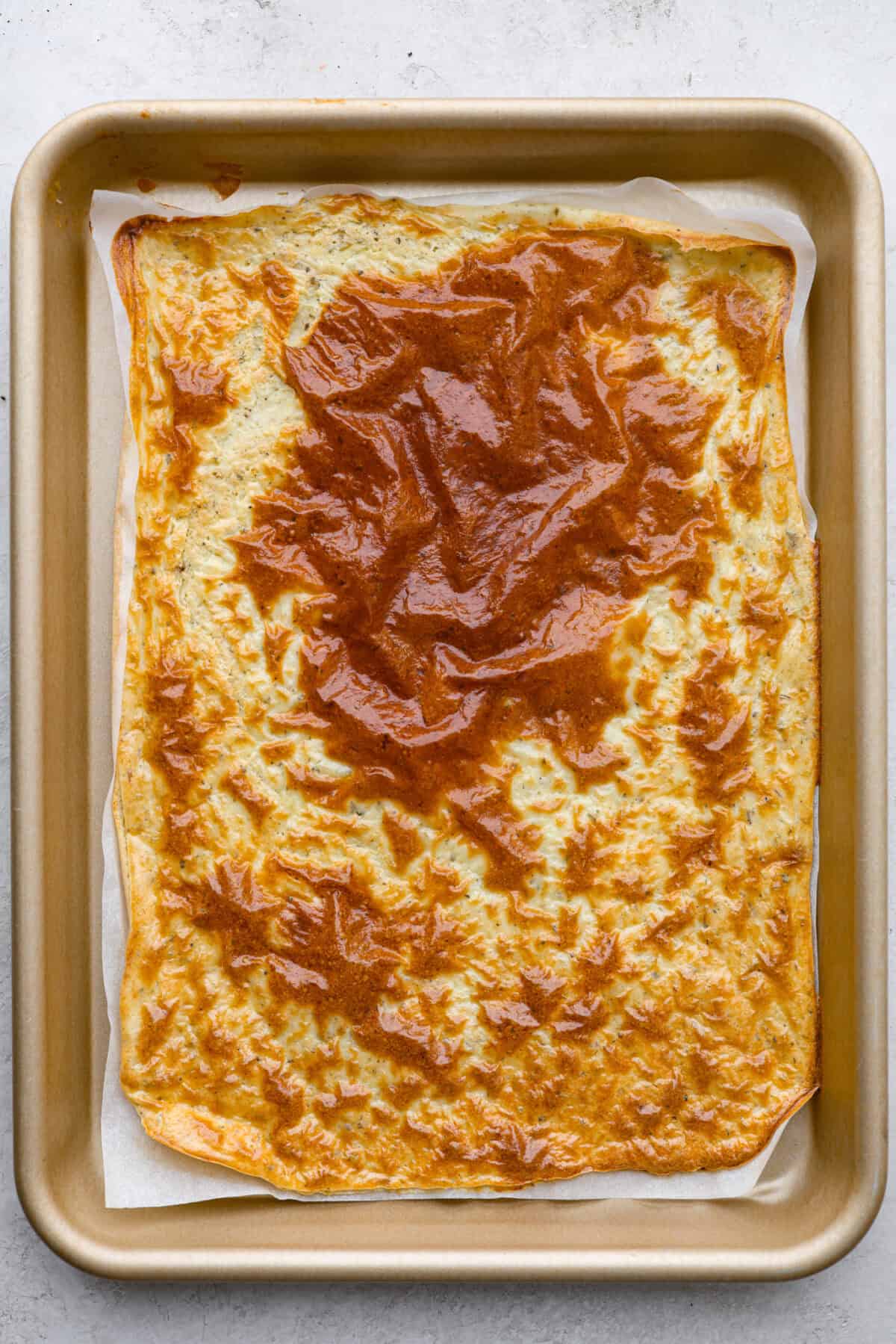 Overhead shot of cottage cheese flatbread.