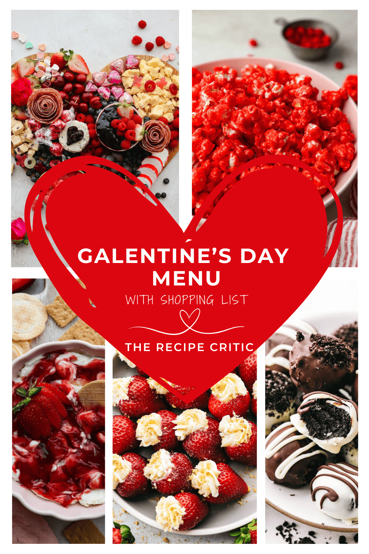 Collage of 5 pictures of Galentine's Day recipes. 