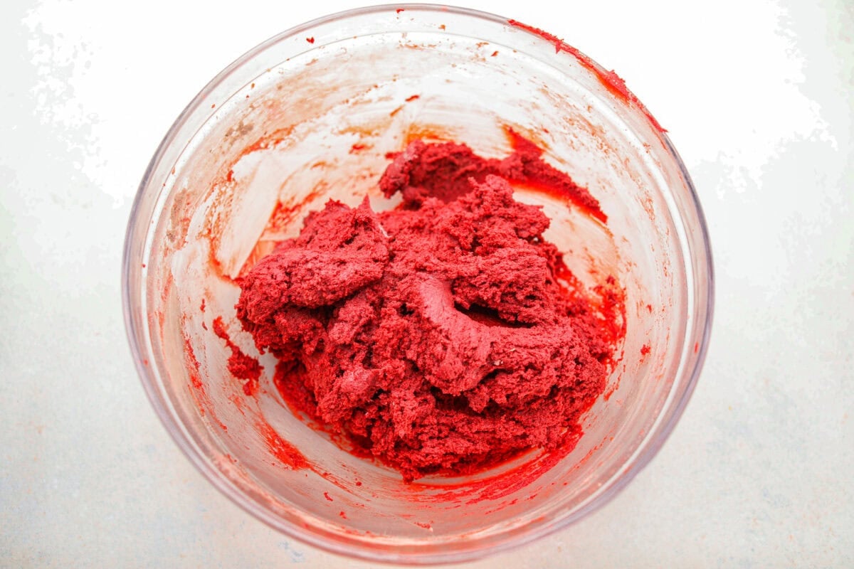 Cookie dough all combined in a bowl.