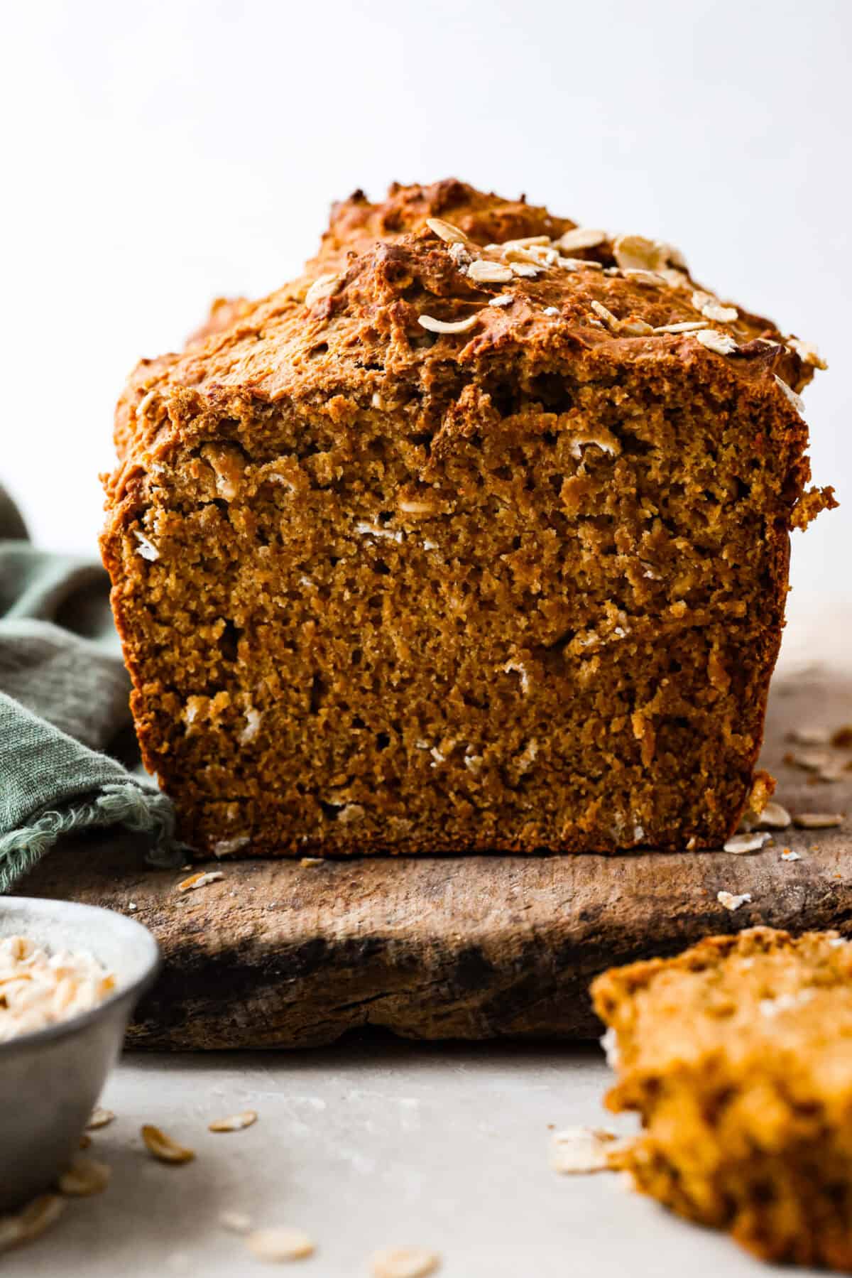 Close up shot of a cut loaf of Irish brown bread. 