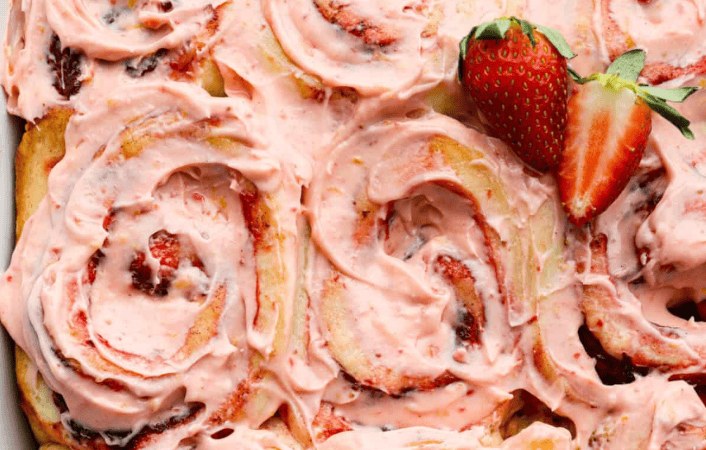 Strawberry Cinnamon Rolls with Lemon Cream Cheese Glaze