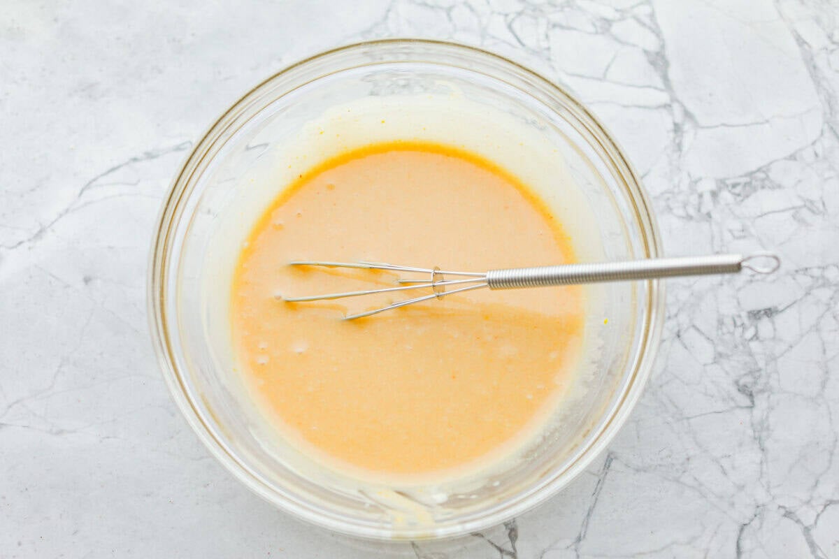 All of the ingredients whisked together in a bowl.