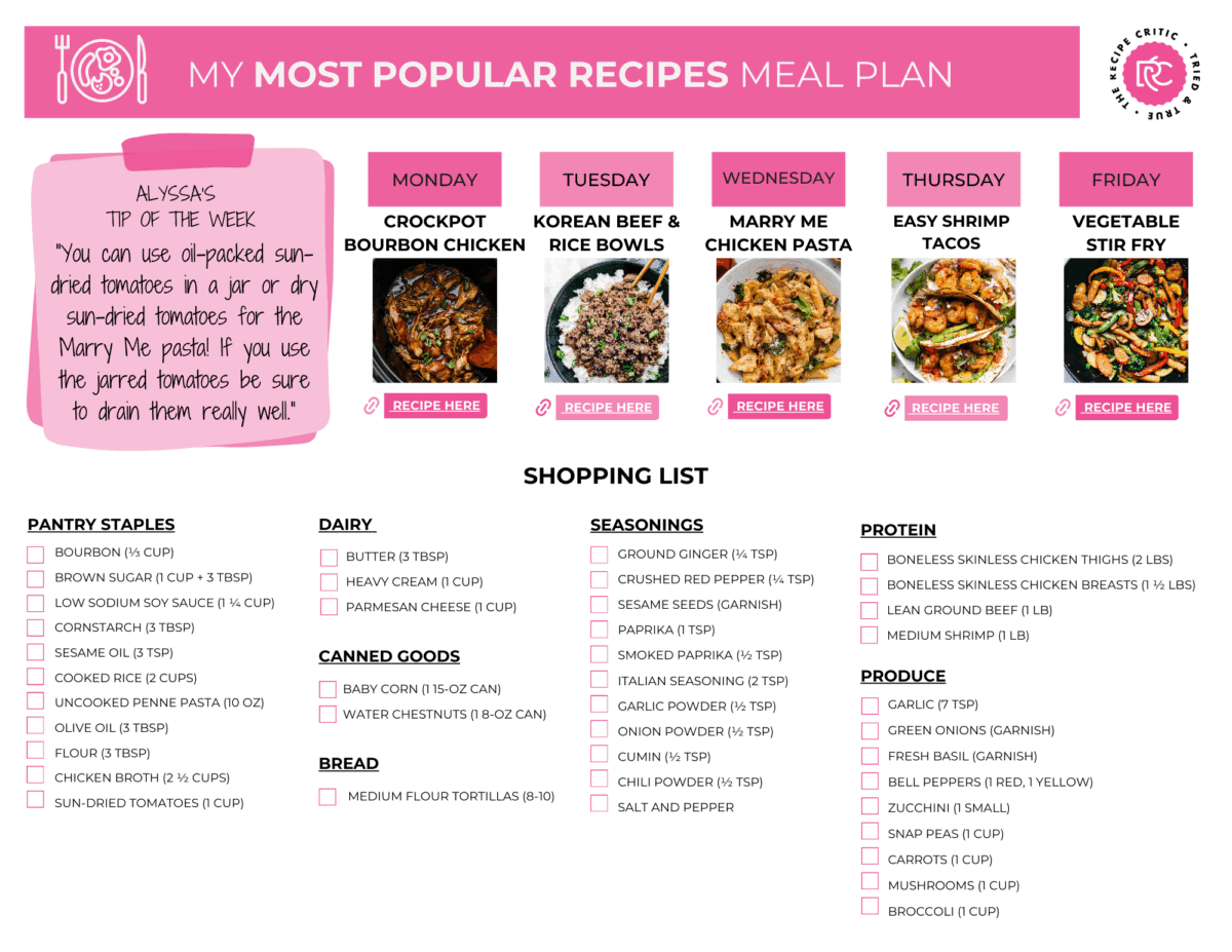I couldn't let another week go without making this meal plan for you! This is made up of all of YOUR favorite recipes! They are SO delicious and once you make them, you will know why they are the best! A pdf of a meal plan and shopping list.