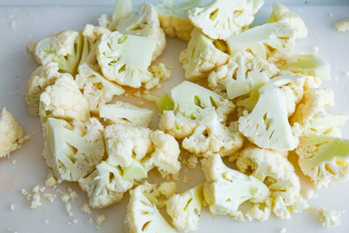 Cauliflower cut into bite sized florets. 