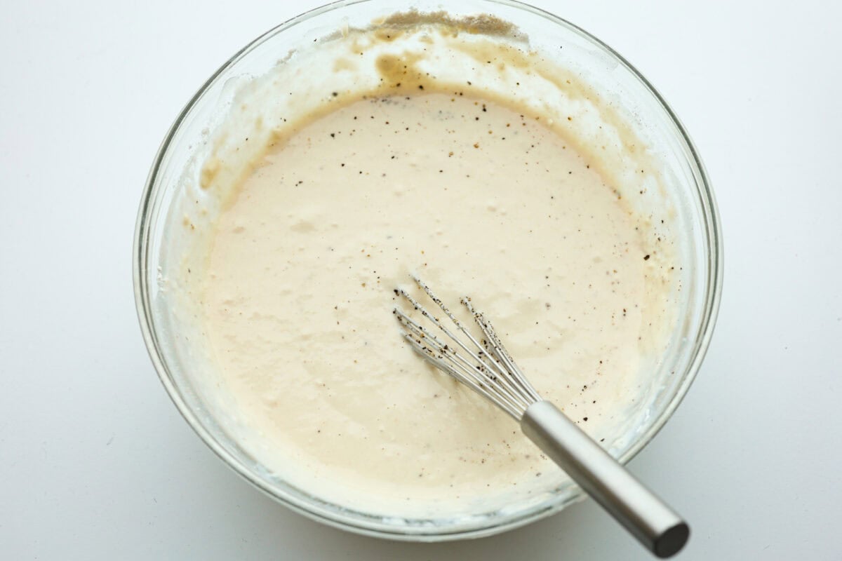 Batter ingredients mixed in a bowl. 