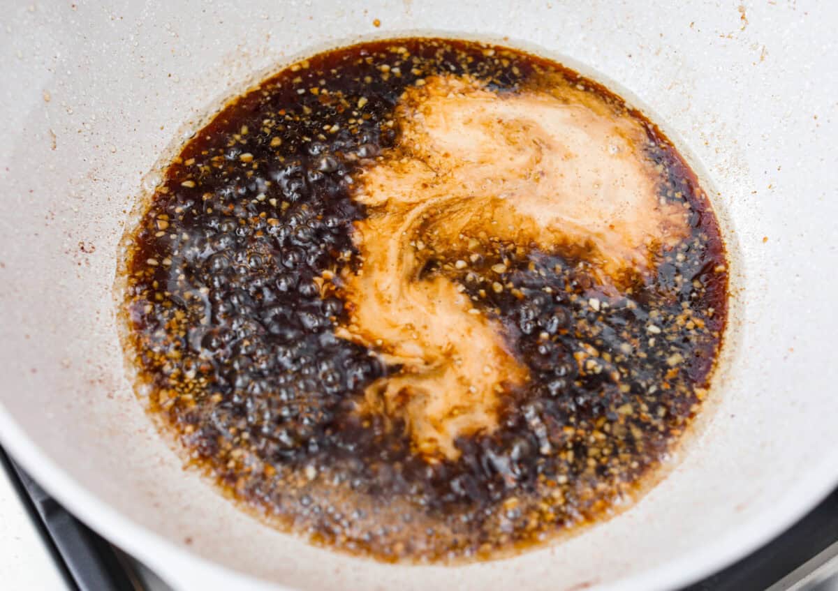 Cornstarch slurry added to the sauce to thicken it. 