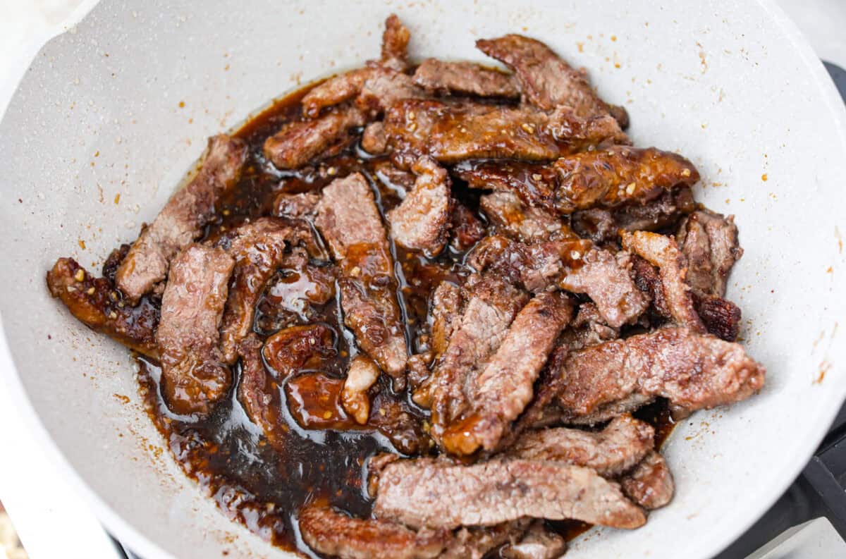Beef added to the sauce to finish cooking. 