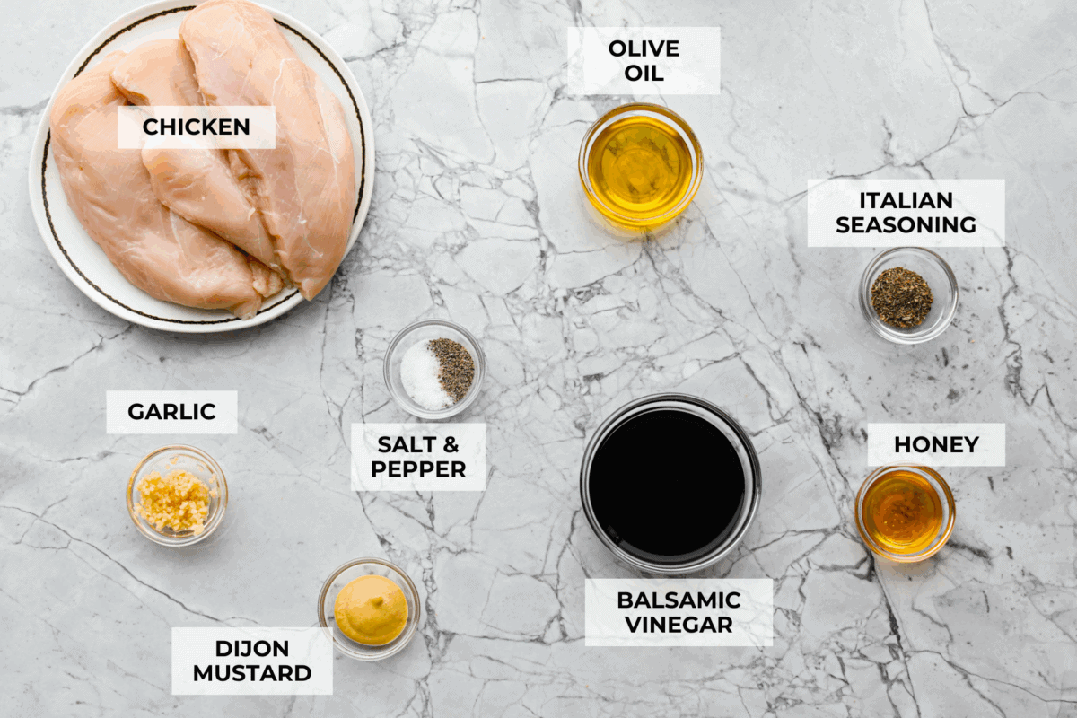 Overhead shot of labeled ingredients.