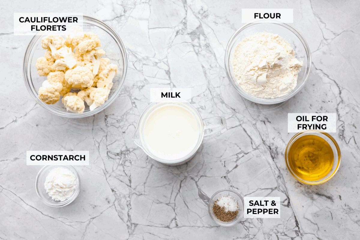 Overhead shot of labeled ingredients.