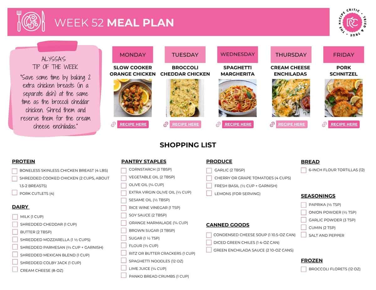 This week’s meal plan is all about keeping things simple and delicious! I’ve rounded up a fresh batch of easy-to-make dinners that’ll make your weeknight cooking a breeze. These are the kind of meals your whole crew will devour—yes, even the picky ones!