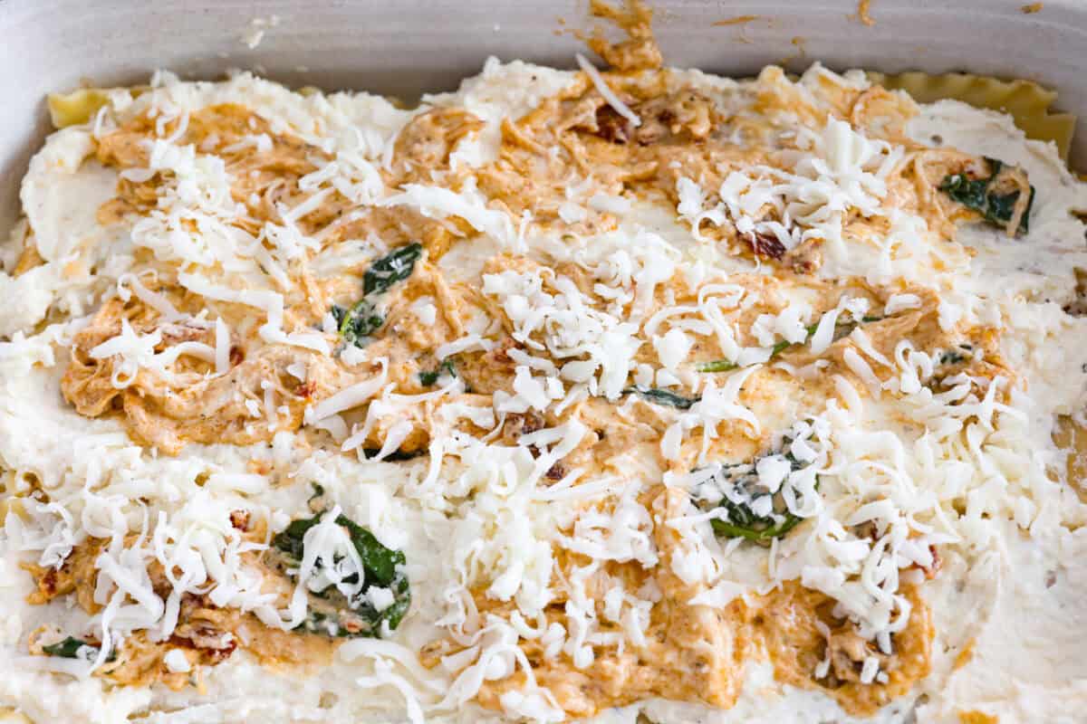 They don’t call it Marry Me Lasagna for nothing! One bite of the creamy sauce, tender chicken, and melty cheese, and everyone will be saying, "YES!" Meat sauce and cheese layer on top of the ricotta layer.
